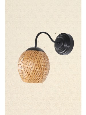 Boja Bambu Siyah Detay Aplik 15x15x25 cm İskandinav, Modern, Bohem, Rattan, Aydınlatma