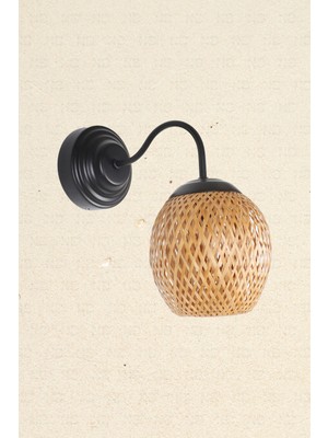 Boja Bambu Siyah Detay Aplik 15x15x25 cm İskandinav, Modern, Bohem, Rattan, Aydınlatma