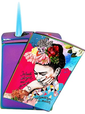 Frida Kahlo Çakmak Baskılı Yandan Kaydırmalı Lüks Gazlı Pembe Çakmak