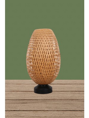 Boja Bambu Abajur, Masa Lambası 23x37x42 cm İskandinav, Modern, Bohem, Rattan, Aydınlatma