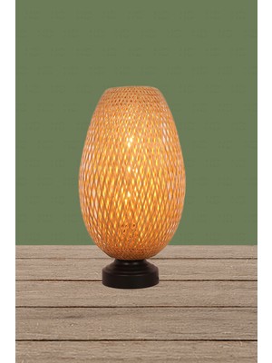 Boja Bambu Abajur, Masa Lambası 23x37x42 cm İskandinav, Modern, Bohem, Rattan, Aydınlatma