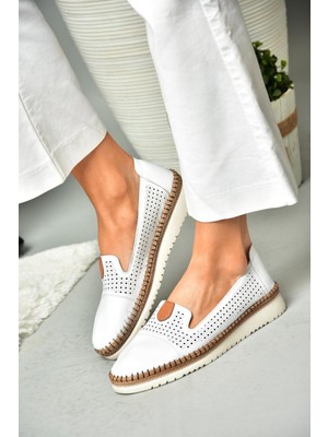 Fox Shoes P555500103 Beyaz Deri Kadın Ayakkabı