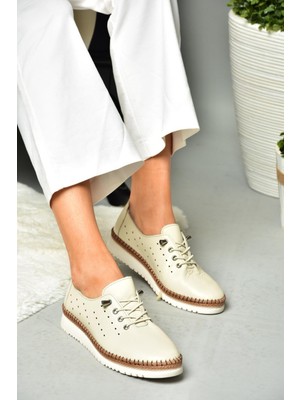 Fox Shoes P555508103 Bej Deri Kadın Ayakkabı