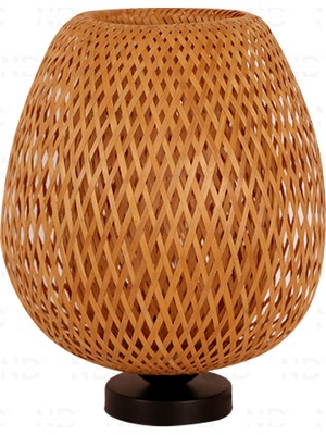 Boja Bambu Abajur, Masa Lambası 25x25x30 cm İskandinav, Modern, Bohem, Rattan, Aydınlatma