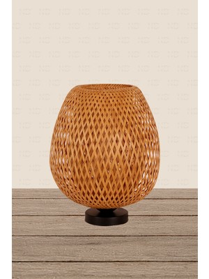 Boja Bambu Abajur, Masa Lambası 25x25x30 cm İskandinav, Modern, Bohem, Rattan, Aydınlatma