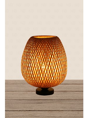 Boja Bambu Abajur, Masa Lambası 25x25x30 cm İskandinav, Modern, Bohem, Rattan, Aydınlatma