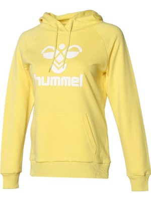 Hummel Billund Kadın Kapüşonlu Sweatshirt Sarı - Gri Desenli Rahat Kesim Sezonluk