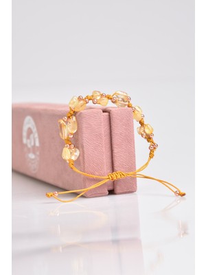 Safnaturel Dönüşümlü Sitrin Doğal Taş Üçlü Makrome Özel Tasarım Bileklik