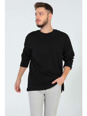 Julude Siyah Erkek Bisiklet Yaka Ovesize Basic Sweatshirt P-00005287