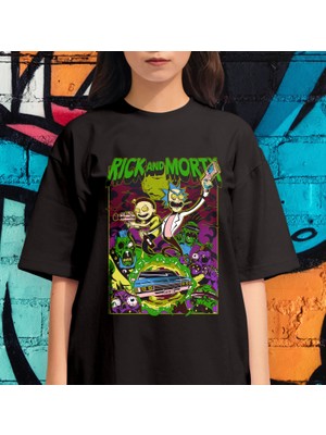 Bu Tshirt Rıck And Morty' Temalı Ön Yüz Baskılı Street Wear Oversize Unisex Tişört