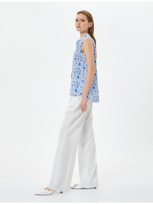 Koton Çiçekli Gömlek Kolsuz Düğmeli Viskon