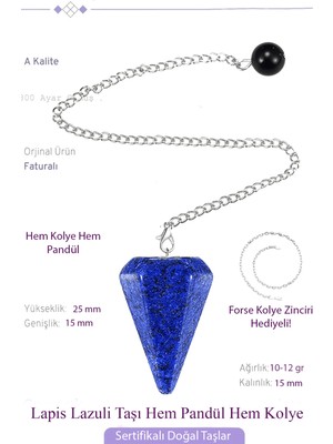 Sertifikalı Lapis Lazuli Taşı Pandül Sarkaç Hem Pandül - Hem Kolye