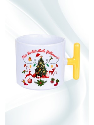 Caisya Yılbaşı Mutlu Yıllar Baskılı T Saplı Kupa Bardak Porselen Çay Kahve Fincanı