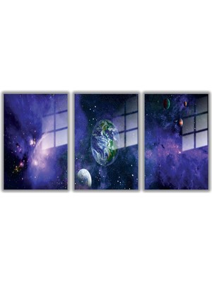Gaagart Temperli Gerçek Cam Tablo Seti Mor Dünya ve Gezegenler