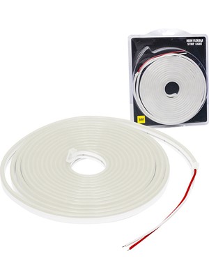 Ayt Powermaster 12 Volt 5 Metre Silikonlu Beyaz Neon LED Işık Şerit Su Geçirmez Hortum LED Esnek Tabela Işık