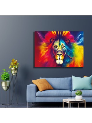 Gaagart Tekli Yatay Kanvas Duvar Tablosu Uv Baskı Sarı Kırmızı Aslan