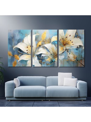 Gaagart 3 lü Kanvas Duvar Tablosu Seti Mavi Beyaz Zambak Görseli