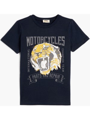 Koton Kaplanlı Tişört Kısa Kollu Bisiklet Yaka Pamuklu