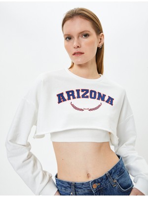 Koton Crop Sweatshirt Baskılı Bisiklet Yaka Uzun Kollu