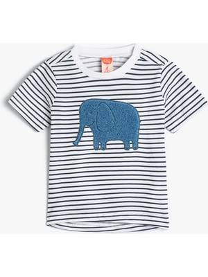 Koton Tişört Kısa Kollu Bisiklet Yaka Fil Baskılı Pamuklu