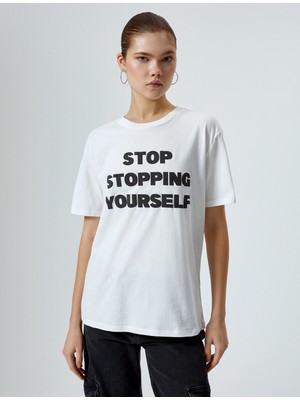 Koton Baskılı Tişört Kısa Kollu Bisiklet Yaka Pamuklu