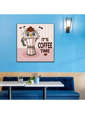 Gaagart Tekli Kare Kanvas Duvar Tablosu Kahve Köşesi Moka Pot Baykuş