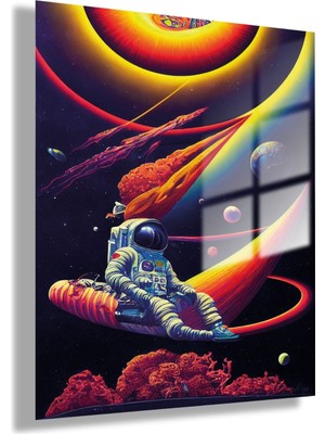 Gaagart Temperli Gerçek Cam Tablo Uzay Boşluğu Astronot Duvar Tablosu