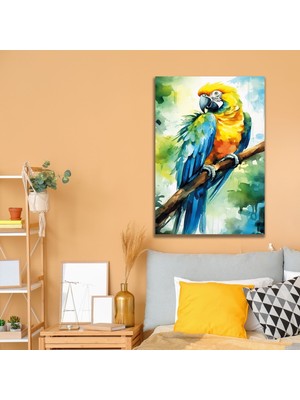 Gaagart Tekli Dikey Kanvas Duvar Tablosu Canlı Renkli Papağan
