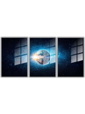 Gaagart Temperli Gerçek Cam Tablo Seti  Uzaydan Dünya Görüntüsü