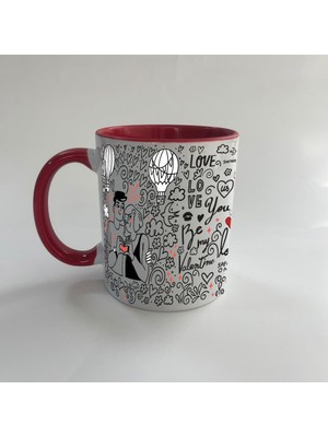 Mor Mürekkep Aşk Temalı Kırmızı Mega Sevgililer Günü Kupası