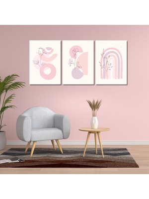 Gaagart 3 lü Kanvas Çocuk Odası Pembe Soyut Çiçek Desenli Tablo Seti