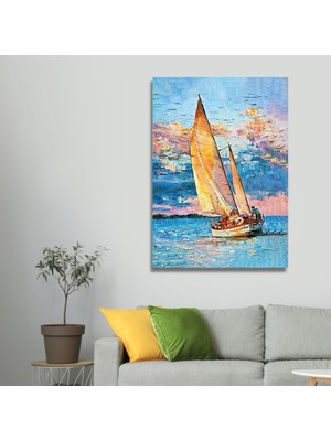 Gaagart Tekli Dikey Kanvas Tablo Yağlı Boya Görünümlü Renkli Yelkenli