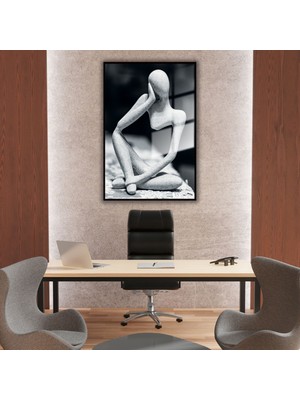 Gaagart Metal Çerçeveli Temperli Cam Tablo Taş Insan Silüeti