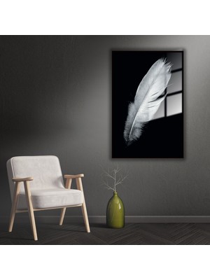 Gaagart Metal Çerçeveli Cam Tablo Beyaz Şans Kuş Tüyü Görseli