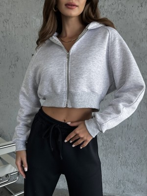 Elif Özbey Gri Basic Kapşonlu Sweat