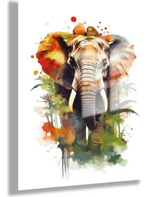 Gaagart Temperli Gerçek Cam Tablo Renkli Fil Illüstrasyonu