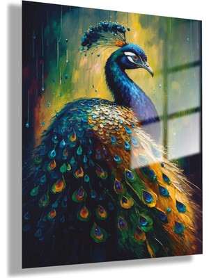 Gaagart Temperli Gerçek Cam Tablo  Canlı Renkli Tavus Kuşu