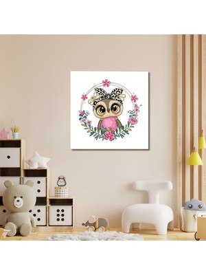 Gaagart Tekli Kare Kanvas Kız Çocuk Odası Sevimli Baykuş Tablosu