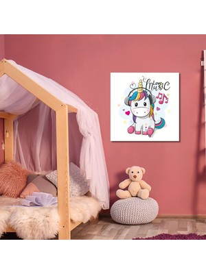 Gaagart Tekli Kare Kanvas Çocuk Odası Müzik Dinleyen Unicorn Tablosu