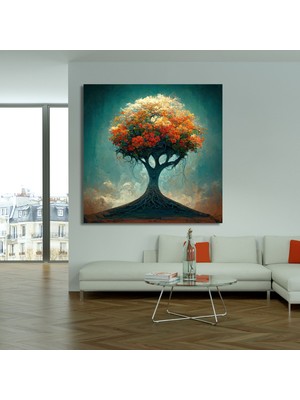 Gaagart Tekli Kare Kanvas Tablo Turuncu Yapraklı Hayat Ağacı