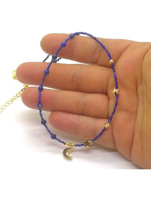 YZC Jeweler Yzcjeweler Doğaltaş Kolye - Lapis Lazuli Taşı Kolye (4mm.ve 1mm.lik Taşlar)