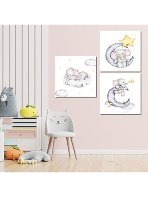 Gaagart 3 lü Kare Kanvas Bebek Odası Soft Filler ve Yıldız Tablo Seti