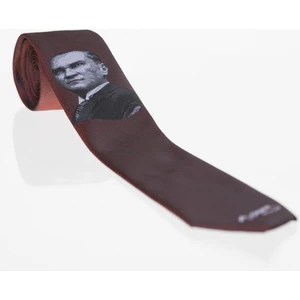 Atatürk ve Imza Desenli Dokuma Bordo Kravat - Ak-26