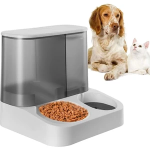 2 Si 1 Arada Otomatik Kedi Köpek Mama ve Su Kabı Gri