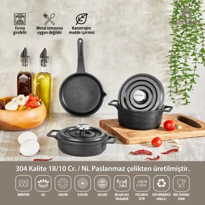 Bellus Mini 5 Parça ( Mama, Sosluk Vb.) Döküm Tencere Seti - Siyah