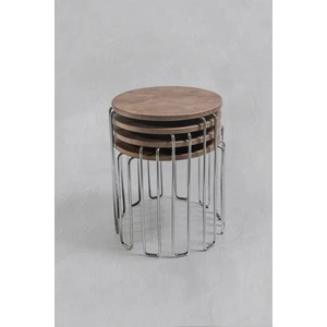 Veys Sehpa Nikel Ayak - 4 Lü Alyans Zigon Sehpa - Kozmoz -  Desenli Gold