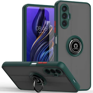 Tecno Pova 3 Için Yüzük Stand Mat Sert Silikon Telefon Kılıfı - Dark Yeşil (Yurt Dışından)