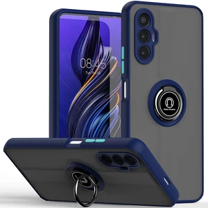 Tecno Pova 3 Için Yüzük Stand Mat Sert Silikon Telefon Kılıfı - Mavi (Yurt Dışından)