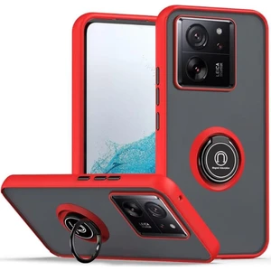 Xiaomi 13T /13T Pro / Redmi K60 Ultra Için Yüzük Stand Mat Sert Silikon Telefon Kılıfı - Kırmızı (Yurt Dışından)