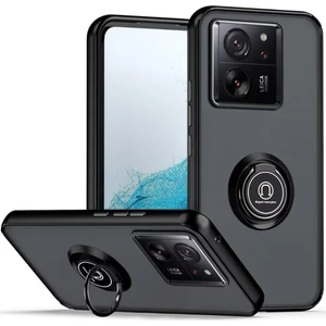 Xiaomi 13T /13T Pro / Redmi K60 Ultra Için Yüzük Stand Mat Sert Silikon Telefon Kılıfı - Siyah (Yurt Dışından)